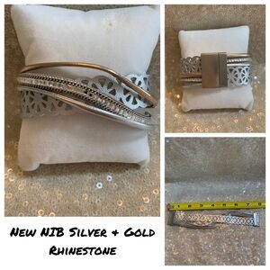 New NIB silver & gold rhinestone wrap bracelet